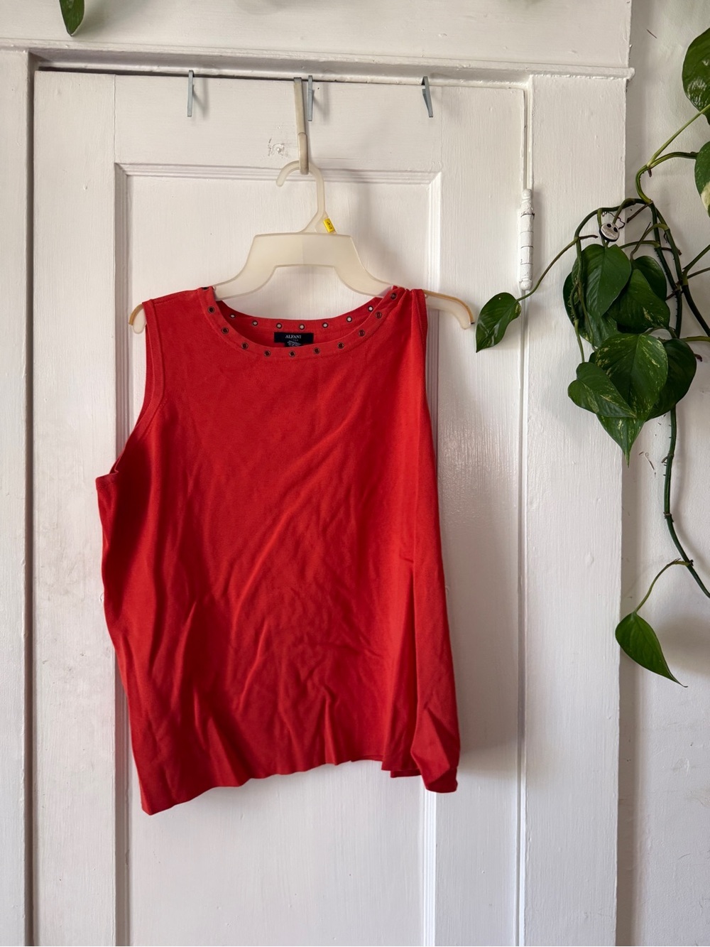 Alfani Sleeveless Red Embellished Neck Tank Top1X